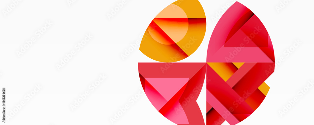Aufkleber Abstract geometric composition with interlocking circular and angular shapes, featuring smooth gradients and sharp contrasts on a white background