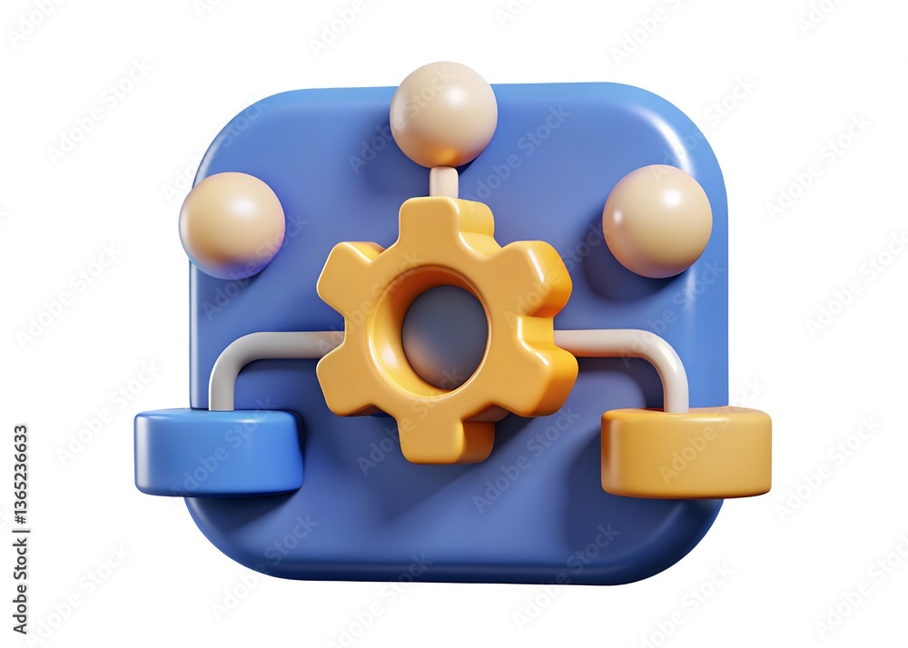Fototapete Process Automation: A vibrant 3D rendering of a workflow icon, representing connectivity and business processes.