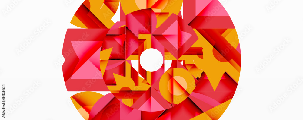 Aufkleber abstract geometric composition with interlocking circular and angular shapes, featuring smooth gradi
