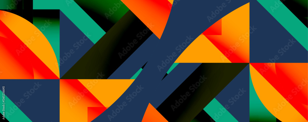 Poster circles, semi circles, squares and round triangles. geometric mosaic style pattern abstract backgrou