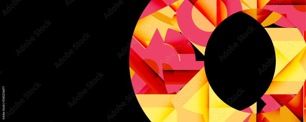 Poster circles, semi circles, squares and round triangles. geometric mosaic style pattern abstract backgrou