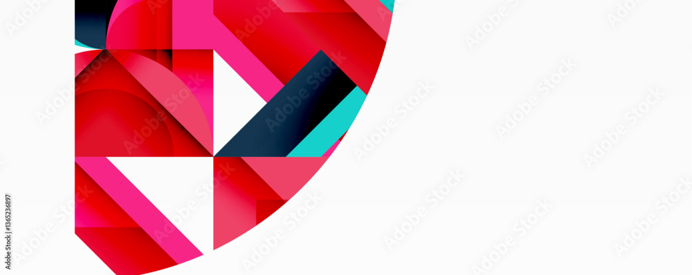 Aufkleber Abstract geometric composition with interlocking circular and angular shapes, featuring smooth gradients and sharp contrasts on a white background