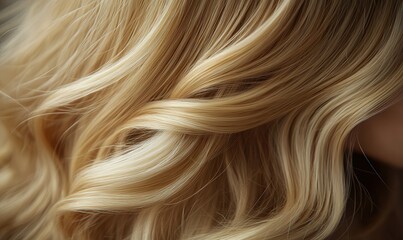 Close-up of flowing blonde hair with soft, natural curls.
