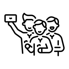 A group of friends taking selfie, line style icon 