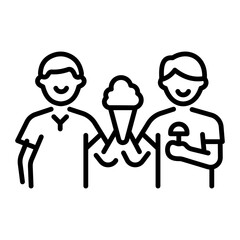 A line style icon of friends eating ice cream together 