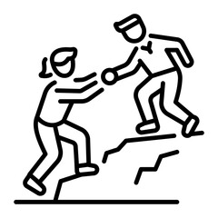 A character helping his friend, line style icon 