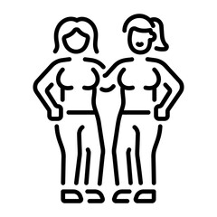 A line style icon of two female friends 
