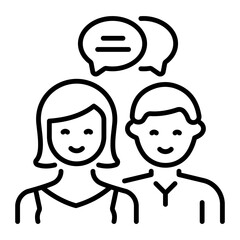 A linear style icon of chatting between two friends
