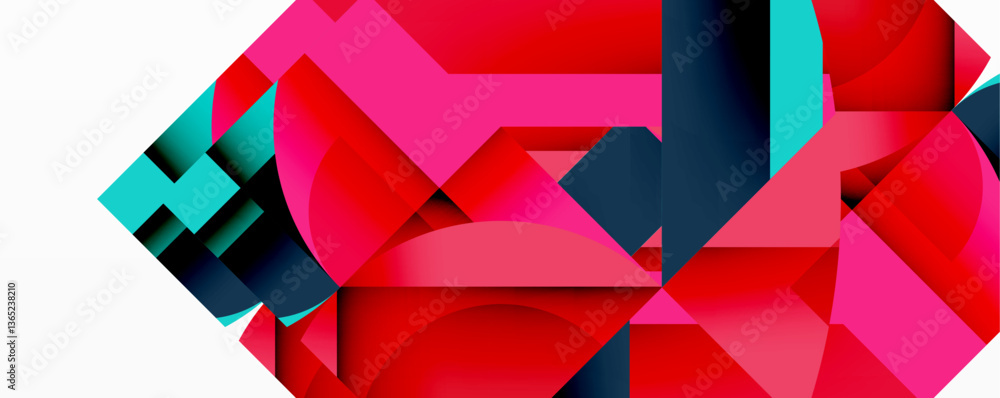 Aufkleber abstract geometric composition with interlocking circular and angular shapes, featuring smooth gradi