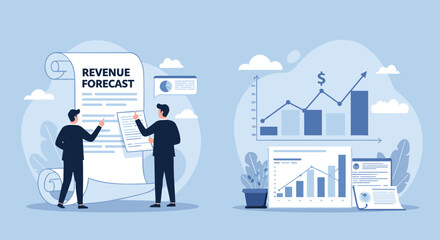 Obraz premium Two businessmen reviewing revenue forecast.