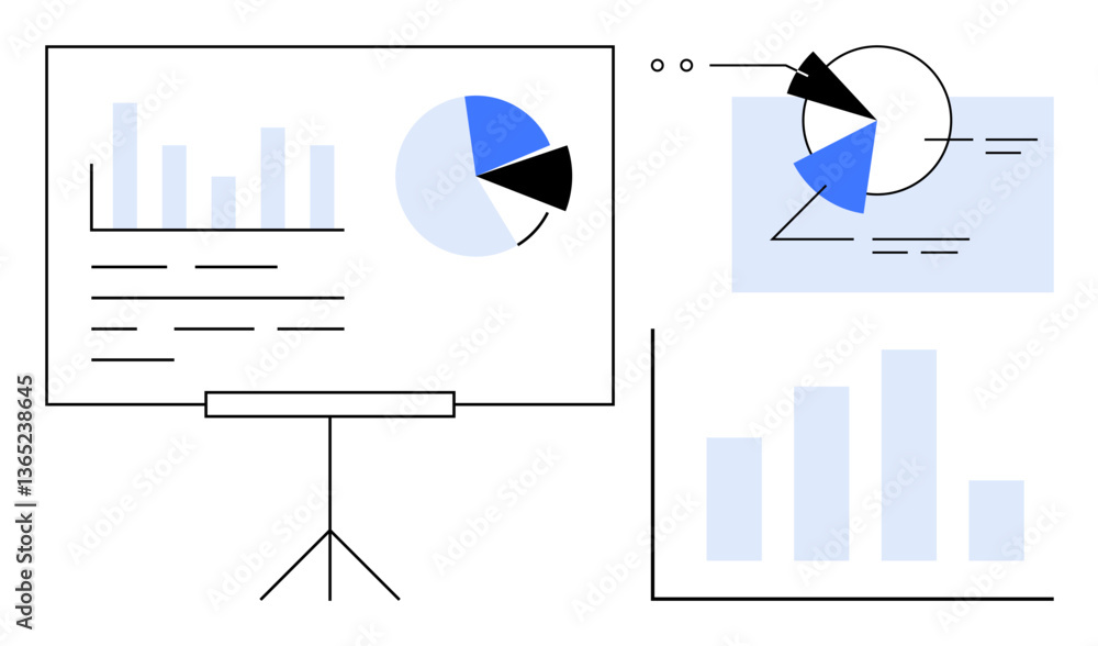 Aufkleber presentation board with bar graph, pie chart, and analytical elements. ideal for data analytics, bus