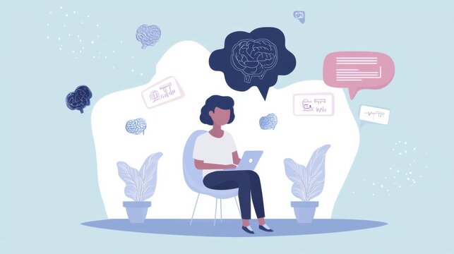 An AI powered mental health chatbot, offering personalized therapy sessions and emotional support through text, Health tech style