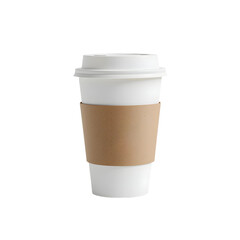 Isolated disposable coffee cup with lid on white background