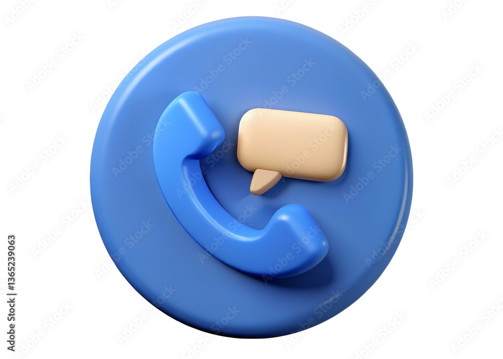 Poster modern communication icon: a vibrant 3d rendering of a telephone handset with speech bubble nestled 