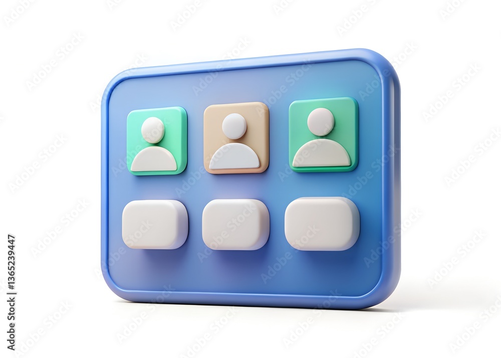 Poster user interface: a minimalist user interface design features three user icons on a light blue backgro