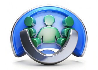 Teamwork Symbol: A stylized graphic representation of three figures interacting within a stylized framework, embodying concepts of collaboration, communication and unity.