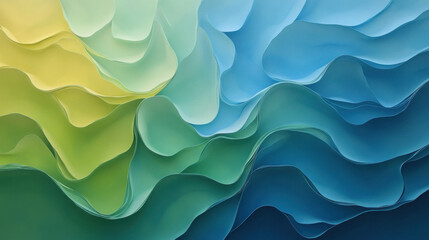 Obraz premium A sophisticated blue wallpaper with subtle green and yellow hues blending into a soft grey tone, creating an airy, modern design,An abstract blue wallpaper with gradients of green and yellow, accented