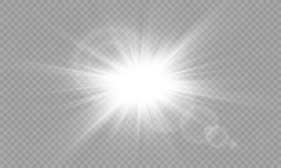 Glow isolated white transparent light effect, sun light with lens flare effect. Sun flush, Overlays, light, Sun, sunrays, transitions, lens flare, light leaks and glare in PNG format. PNG sunlight 