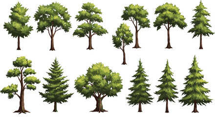 Collection of various tree illustrations, perfect for nature-themed projects. White background.