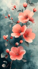 Blooming Peach Flowers on a Delicate Branch

