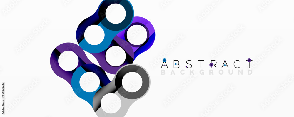 Poster Abstract geometric pattern with interlocking circular and tubular shapes featuring smooth gradients, sharp contrasts, and dynamic layering