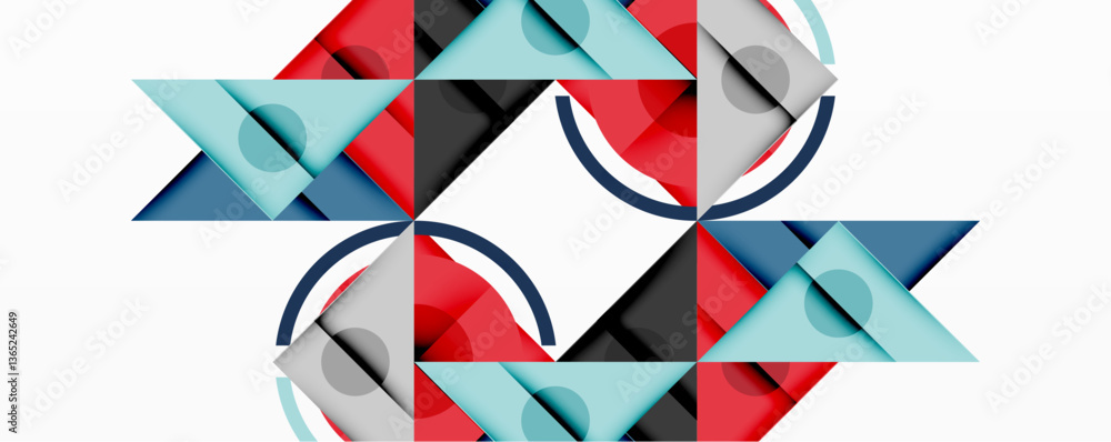Aufkleber abstract geometric composition with overlapping triangles, circles, and gradients, featuring a centr
