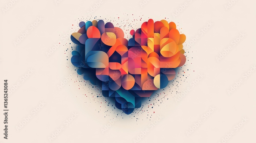 Aufkleber abstract geometric heart in pixelated style with vivid color gradient on plain background for valent