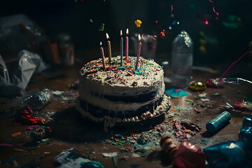 After the celebration, A messy aftermath of a birthday party scene