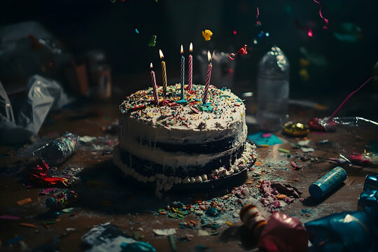 After the celebration, A messy aftermath of a birthday party scene