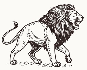Black and White Lion Illustration: Roaring Wild Animal Art in Vintage Style