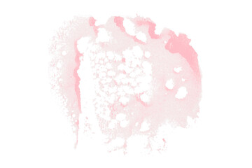 Abstract pink watercolor shape on transparent background. Hand drawn illustration with splashes of paint.