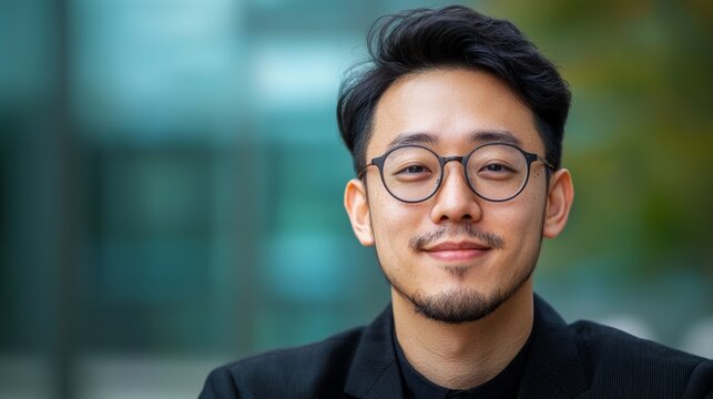 Smiling Young Asian Man Portrait Close Up Headshot