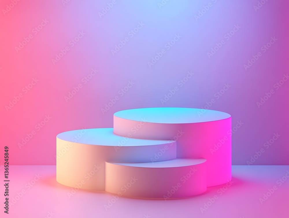 Poster minimalist cylindrical platform display with pastel colored gradient background