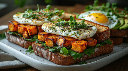 Grilled Sandwich with Egg, Roasted Veggies, and Avocado