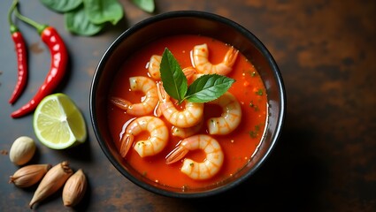 Spicy shrimp tomato soup vibrant red delicious
