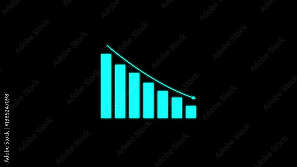 Aufkleber animated down graph icon designed in flat icon style. finance, business info graphic animation, bar 