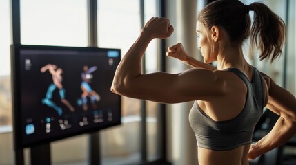 An AI powered personalized workout system, virtual trainer adapting exercises to user performance in real-time, Fitness tech style