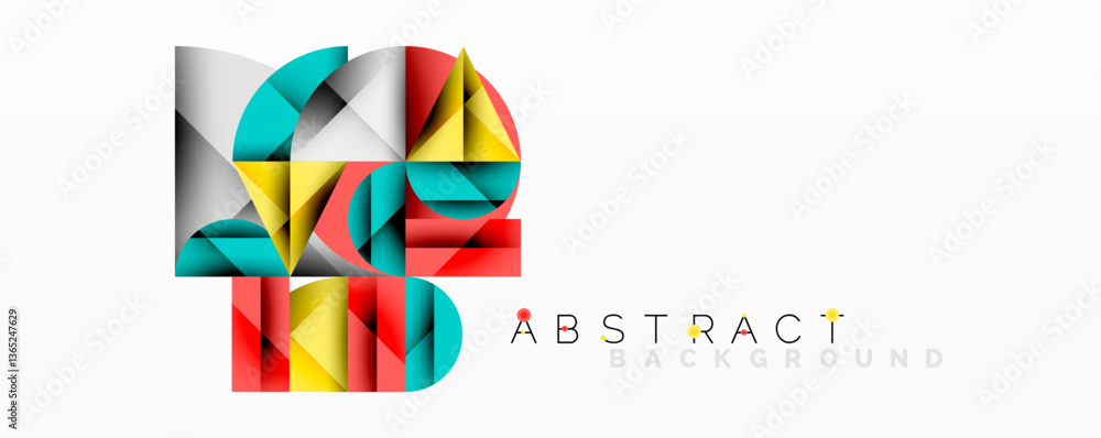 Aufkleber Abstract geometric artwork with overlapping circles and gradients, circle square triangle shapes background featuring sharp angular cuts, smooth shading, and structured layered composition