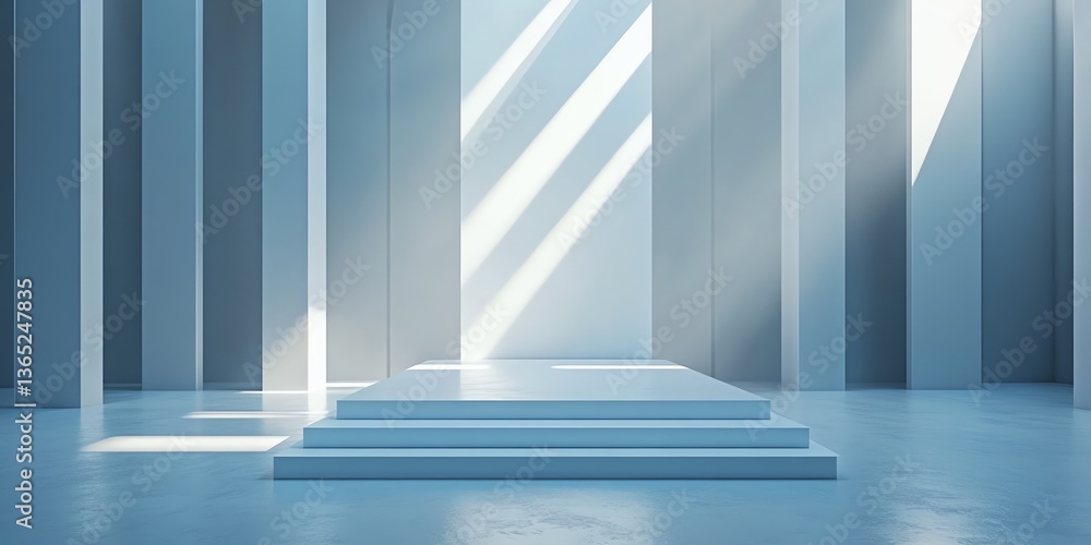 Poster geometric stage with column background and sunlight rays for presentation