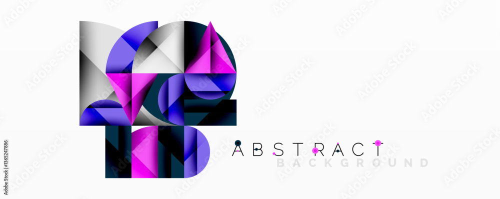 Aufkleber Abstract geometric design with intersecting circles, triangles, squares and sharp angles creating a layered composition with gradients, depth, and contrast