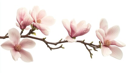 Obraz premium Magnolia Blossom Branch with Pink and White Flowers Isolated on White Background for Springtime Beauty and Botanical Decor
