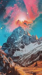 Million of stars light in galaxy landscape mountain scenery.