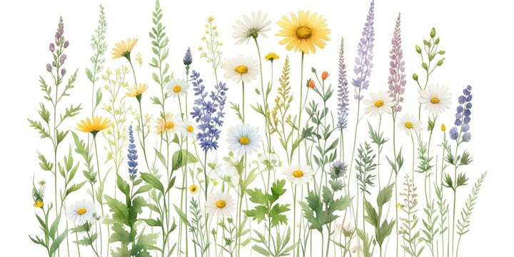 Ilustraci&oacute;n de flores silvestres estilo acuarela