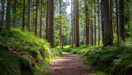 Obraz premium The forest floor is adorned with patches of brightness. 