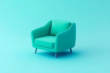Fototapeta premium A tiny, cute isometric armchair with a light blue and green color palette