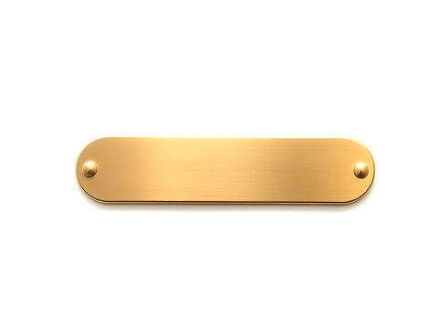 Metal gold name plate or name plaque with rounded edges isolated on white background 