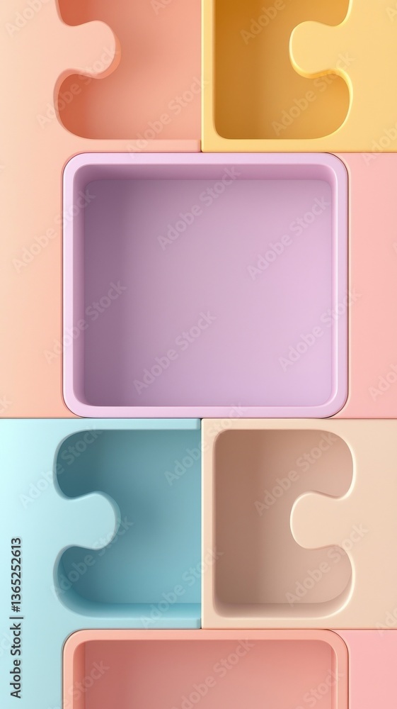 Poster pastel puzzle pieces abstract background empty square and soft colors