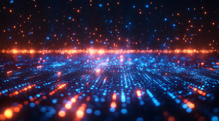 Obraz premium Digital technology background with blue light rays and binary code