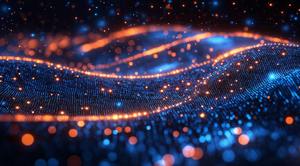 Obraz premium Digital technology background with blue light rays and binary code