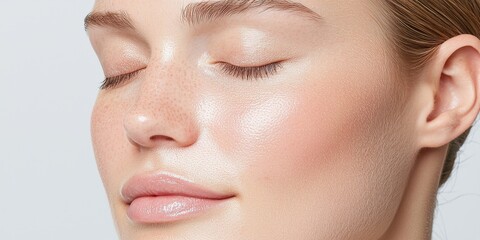 Close Up Woman Face with Eyes Closed Covered in Sparkling White Substance Soft Lighting